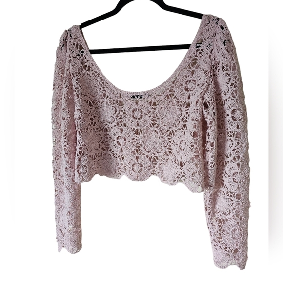 Zara pink knit crochet  top blouse cropped size L. - Picture 2 of 7